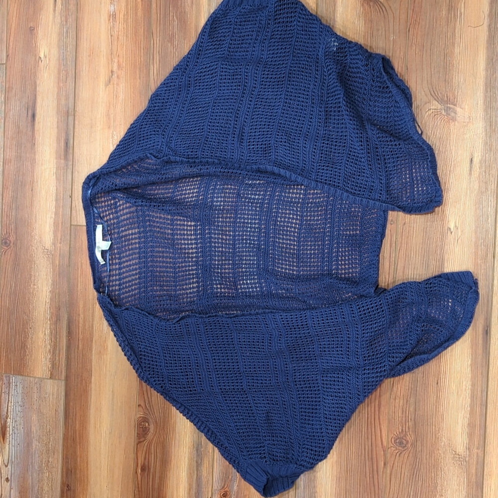 Blue knit sweater wrap